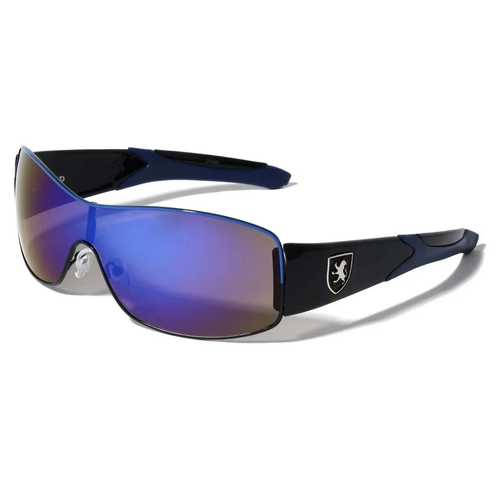 Blue Mirrored Shield Women‎ Sunglasses Black Wraparound Sporty Y2K Shades Lentes